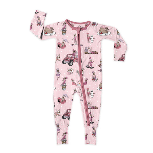 Pink Elfie Zip Up Bamboo Pajamas