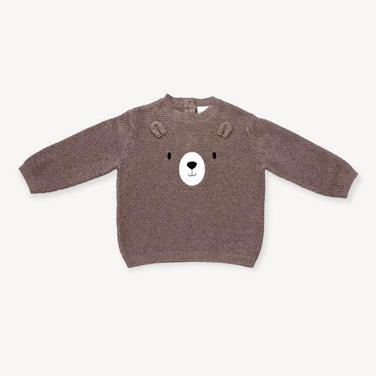 Bear Embroidered Knit Baby Pullover Sweater