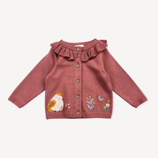 Floral Bird Embroidered Baby Knit Cardigan