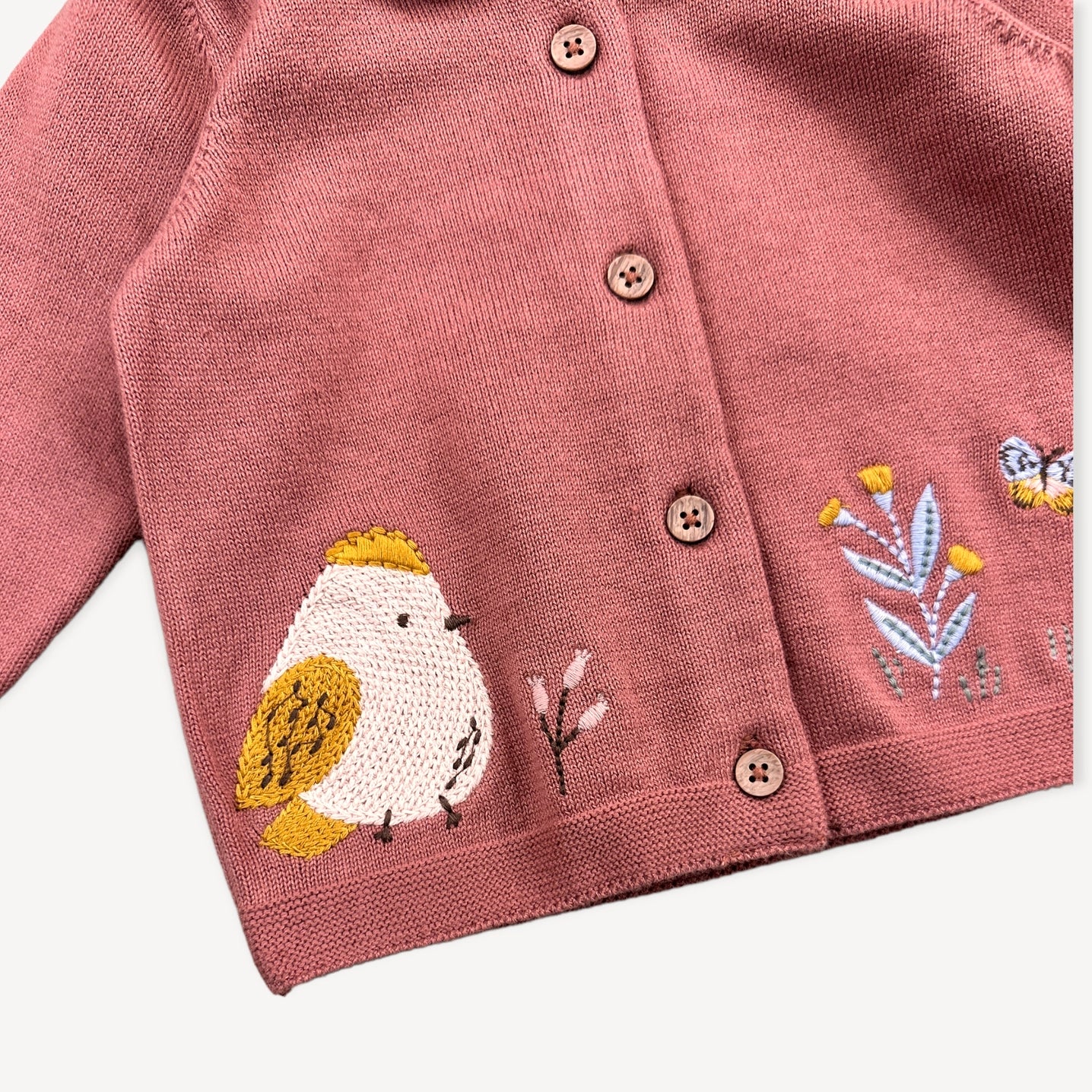 Floral Bird Embroidered Baby Knit Cardigan
