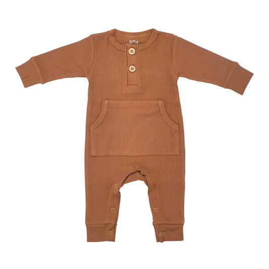 Ribbed Playsuit with Pockets- Clay for baby