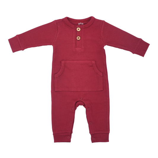 Ribbed Playsuit with Pockets- Ruby Red (baby clothes)