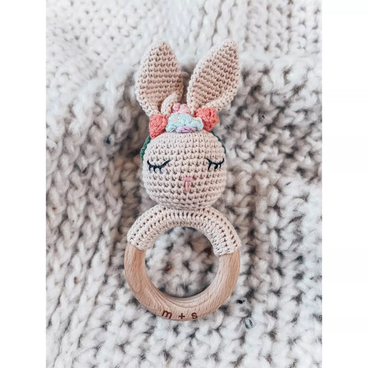 Floral Bunny Hand Crochet Rattle