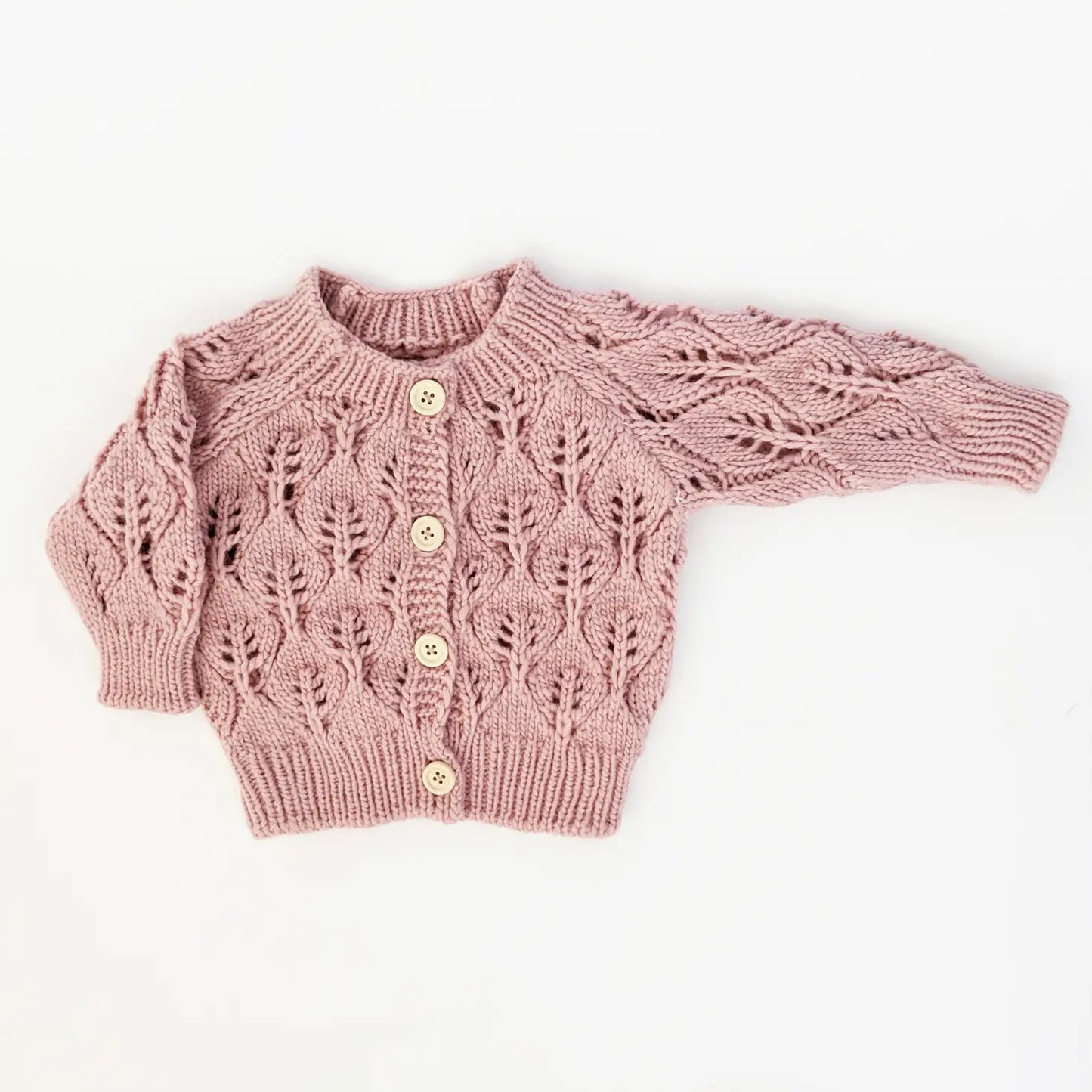 Leaf Lace Cardigan Sweater with matching Knit Bonnet in Rosy